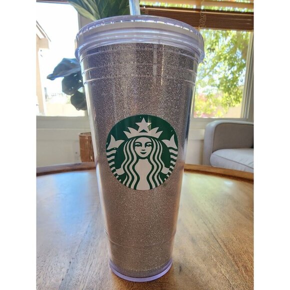 2016 Starbucks Silver Glitter Iced Coffee Tumbler | 20 oz - Picture 1 of 5